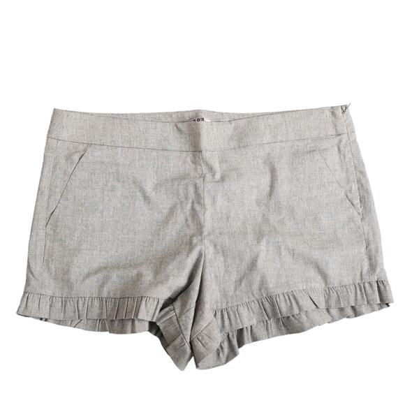 Loft Ruffle Hem Shorts  Slit Pockets Gray Sz 12 Women Flat Front Cotton Blend - Picture 1 of 4